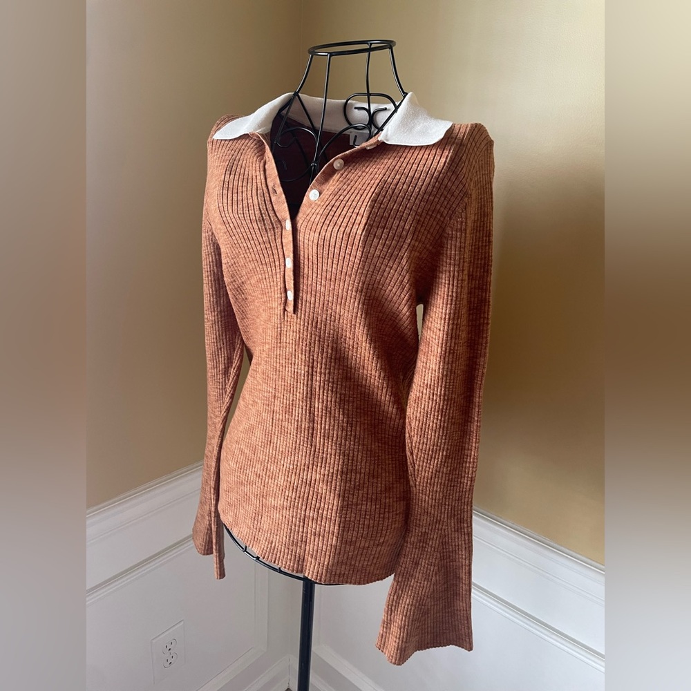 LOFT Ribbed Sweater with Cream Collar